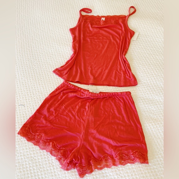 Auden Other - Auden Stretchy Soft Lace Trim Sleep Set – XS – Coral Pink